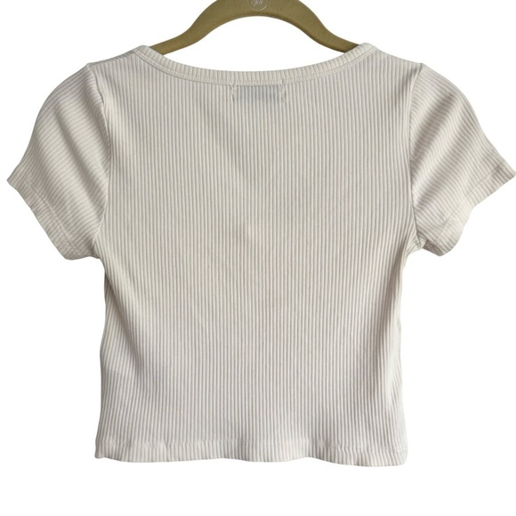 Urban Outfitters Ivory Ribbed Button Front Cropped Top Size Small Petite - Picture 2 of 4